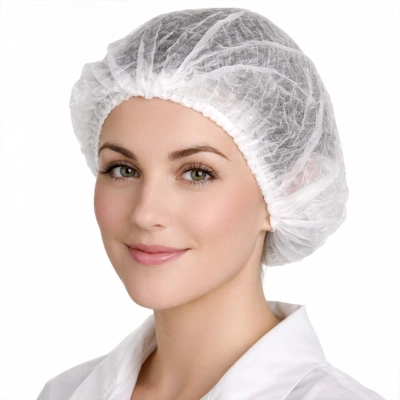 Disposable non-woven protective clip cap (pleated) - 100 pcs, white